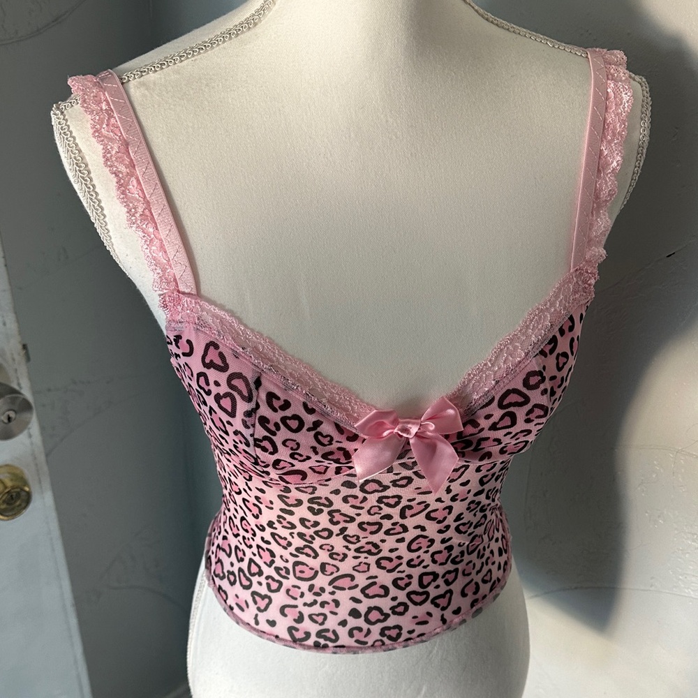 ROMWE Pink Animal Print Lace Camisole - Picture 5 of 8